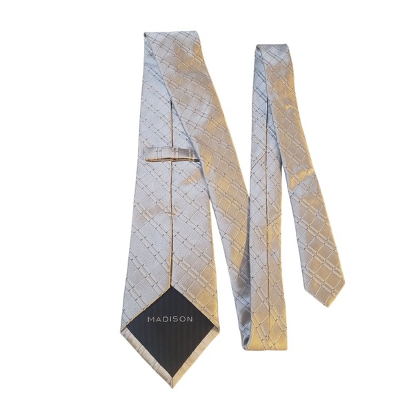 Madison Mens Tie Necktie Designer Luxury Gray Geometric‎ Preppy Business Church - Picture 1 of 10